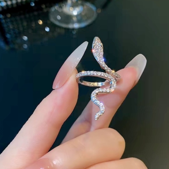 Silver Snake Sparkling Statement Ring 🐍 - Picture 3 of 3